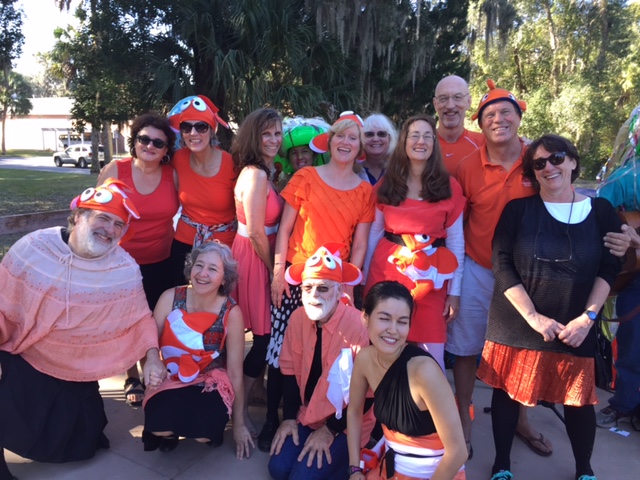 contra dancers on Melrose float